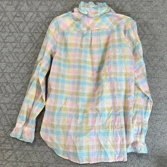 J‎ Crew Classic Pastel Plaid Ruffle Collar Silk Cotton Blend Button Up Shirt 4 - Picture 6 of 7